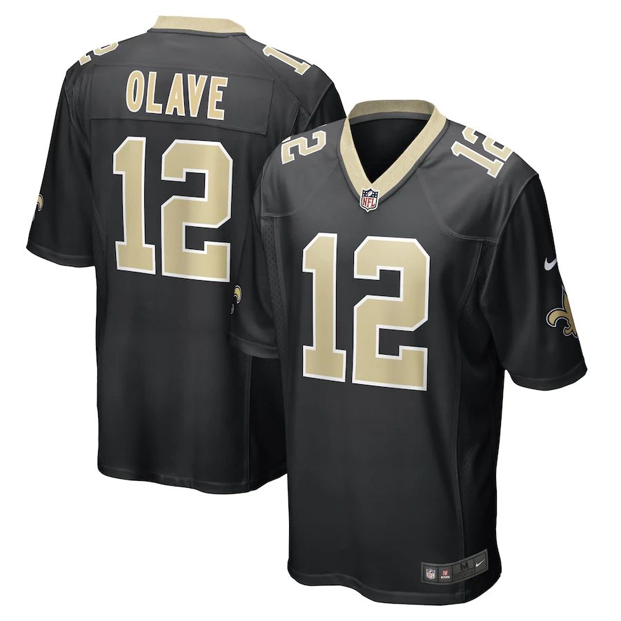Men New Orleans Saints #12 Chris Olave Nike Black 2022 NFL Draft First Round Pick Game NFL Jersey